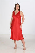 Premium Büyük Beden Saten Dantel İşlemeli Kırmızı 2'li Gecelik Sabahlık Takımı Bigsize - Görsel 1