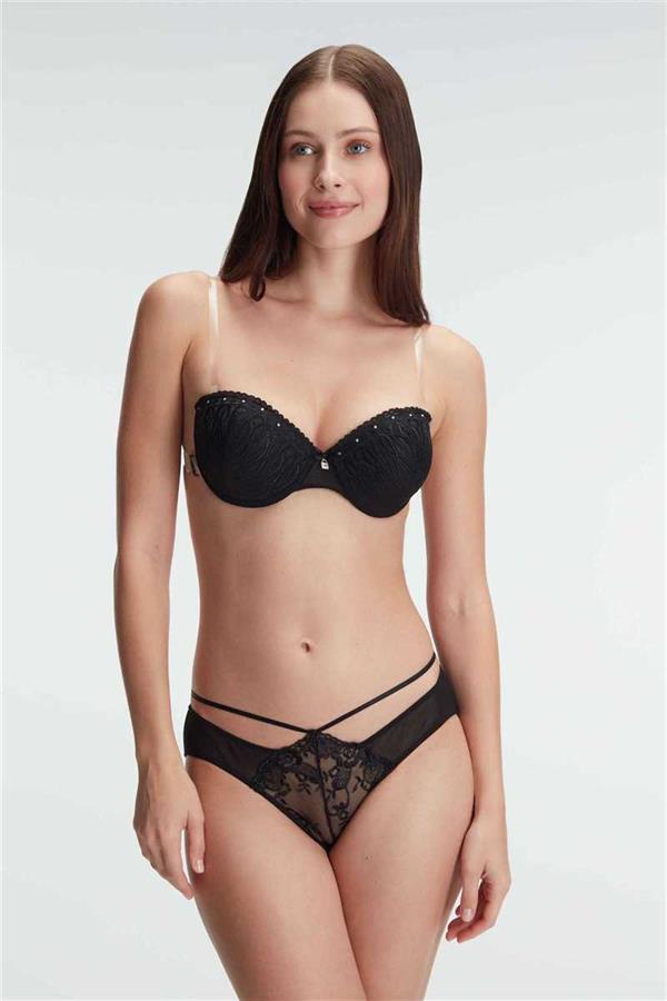 Arias Closet Günlük Straplez Push-up Destekli Balenli Şeffaf Sırt Aksesuarlı Askıları Çıkabilir Boncuk Detaylı Sütyen - Görsel 1