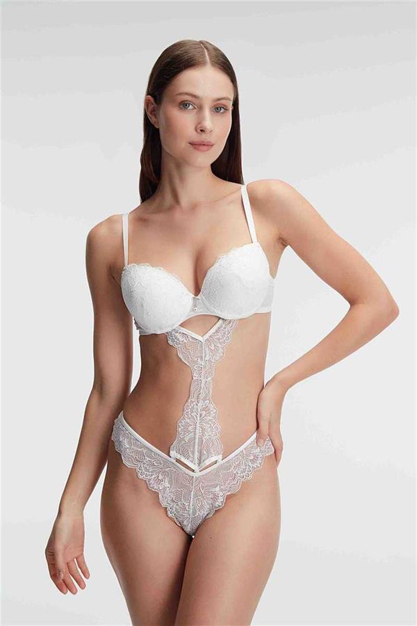 Arias Closet Fantezi Destekli Balenli Kaplı Dantel Detaylı Sütyen Slip İç Çamaşırı Takımı - Görsel 1