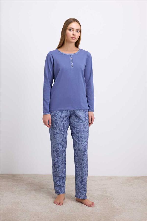 Arias Closet %95 Pamuklu Uzun Kollu T-Shirt ve Desenli Pantolon Pijama Takımı - Görsel 1