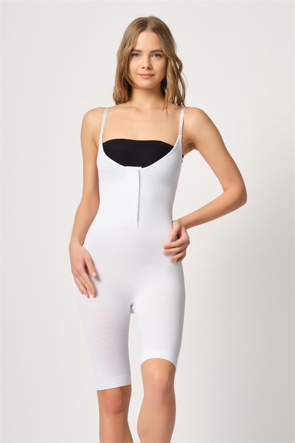 Arias Closet Beyaz MI Emay 2093 Ön Agraflı Göğsü Açık Paçalı Boy Korse - Görsel 1