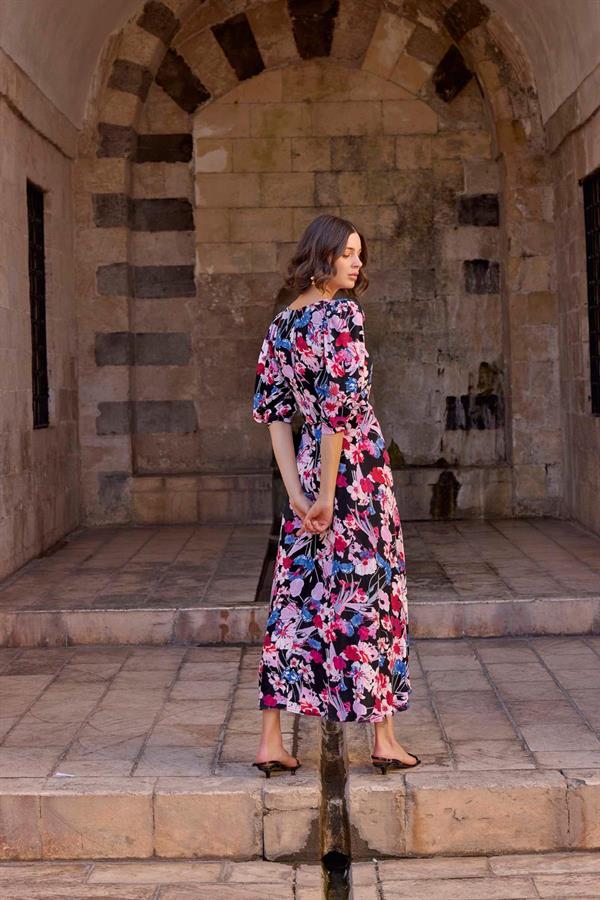 Arias Closet Çiçek Desenli Viskon Elbise - Görsel 6