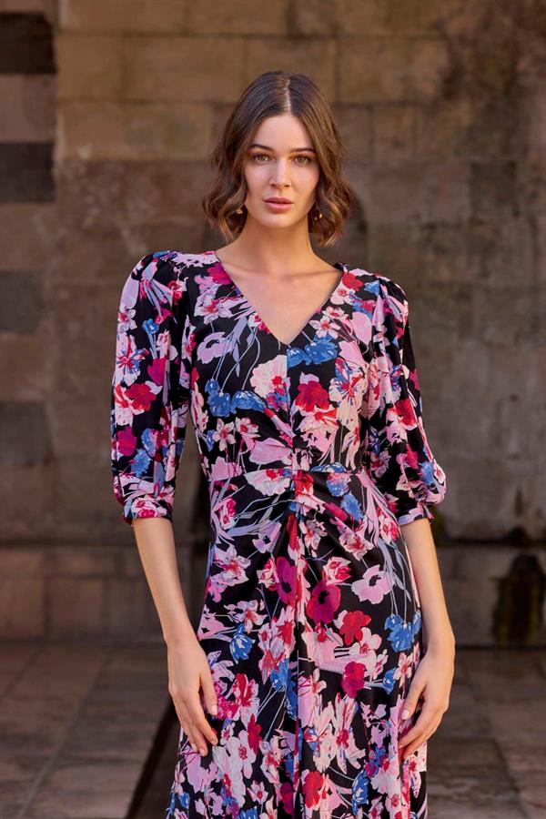 Arias Closet Çiçek Desenli Viskon Elbise - Görsel 5