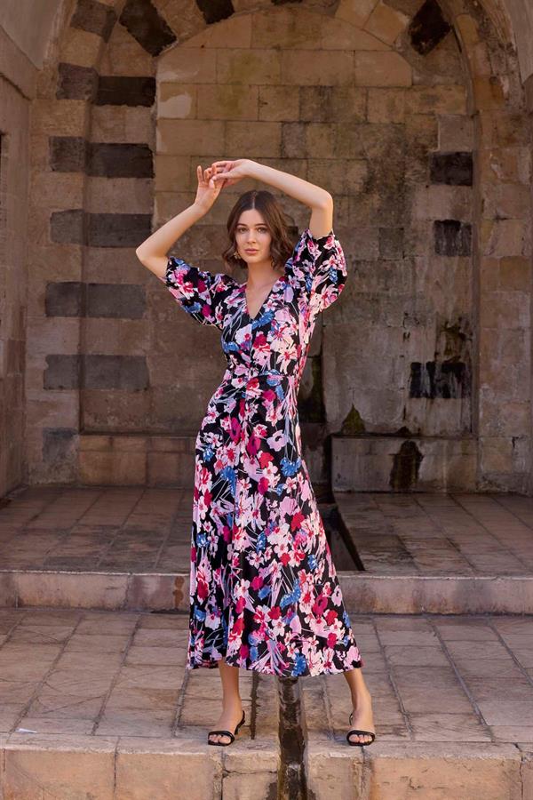 Arias Closet Çiçek Desenli Viskon Elbise - Görsel 4