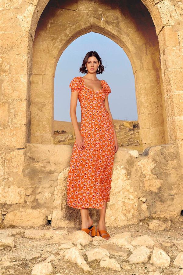 Arias Closet Viskon Çiçek Desenli Kısa Kollu Elbise - Görsel 4
