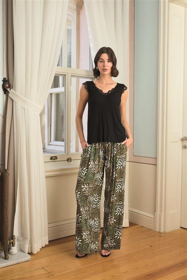 Arias Closet Çiçek Yaprak ve Etnik Desenli Dantelli 3'lü Pijama Takımı - Görsel 6