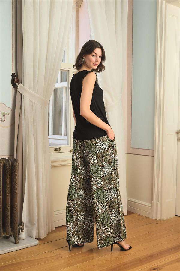Arias Closet Çiçek Yaprak ve Etnik Desenli Dantelli 3'lü Pijama Takımı - Görsel 7