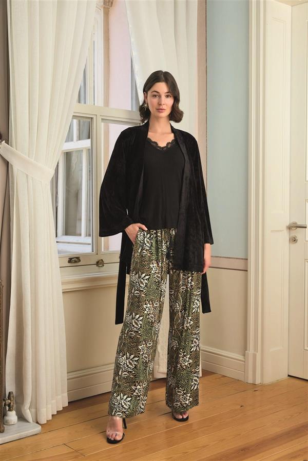 Arias Closet Çiçek Yaprak ve Etnik Desenli Dantelli 3'lü Pijama Takımı - Görsel 2