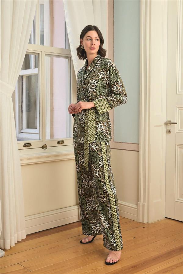 Arias Closet Çiçek Yaprak ve Etnik Desenli Pijama Takımı - Görsel 1