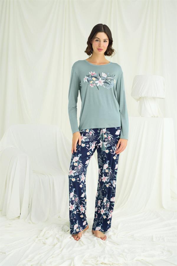 Arias Closet Çiçek ve Yaprak Desenli Baskılı Pijama Takımı - Görsel 4