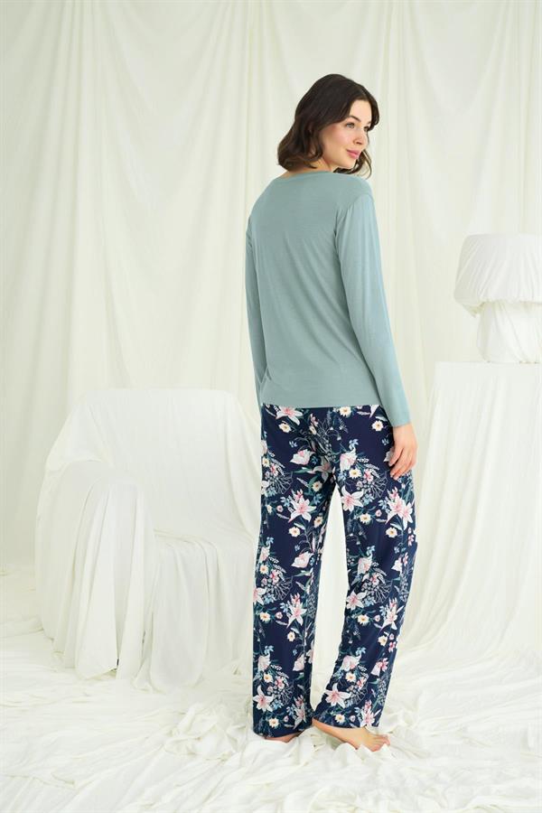 Arias Closet Çiçek ve Yaprak Desenli Baskılı Pijama Takımı - Görsel 5