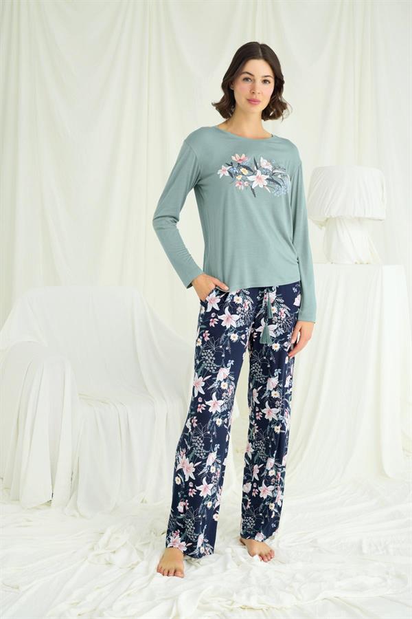 Arias Closet Çiçek ve Yaprak Desenli Baskılı Pijama Takımı - Görsel 2