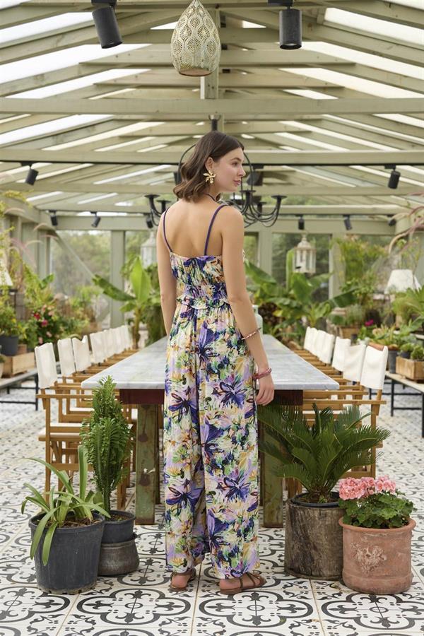Arias Closet Çiçek ve Yaprak Desenli İp Askılı Tulum - Görsel 4