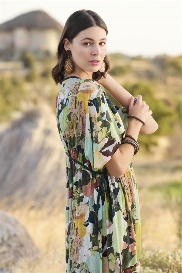 Arias Closet %100 Viskon Çiçek ve Yaprak Desenli Kısa Kollu Elbise - Görsel 6