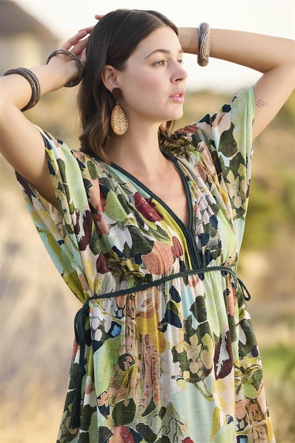 Arias Closet %100 Viskon Çiçek ve Yaprak Desenli Kısa Kollu Elbise - Görsel 7