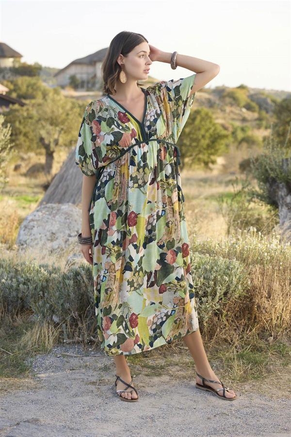 Arias Closet %100 Viskon Çiçek ve Yaprak Desenli Kısa Kollu Elbise - Görsel 5