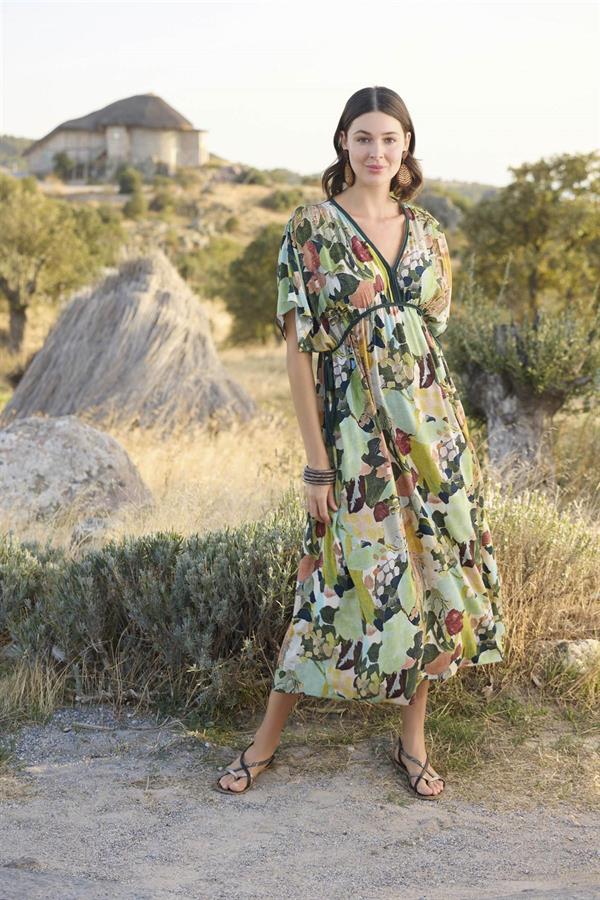 Arias Closet %100 Viskon Çiçek ve Yaprak Desenli Kısa Kollu Elbise - Görsel 2