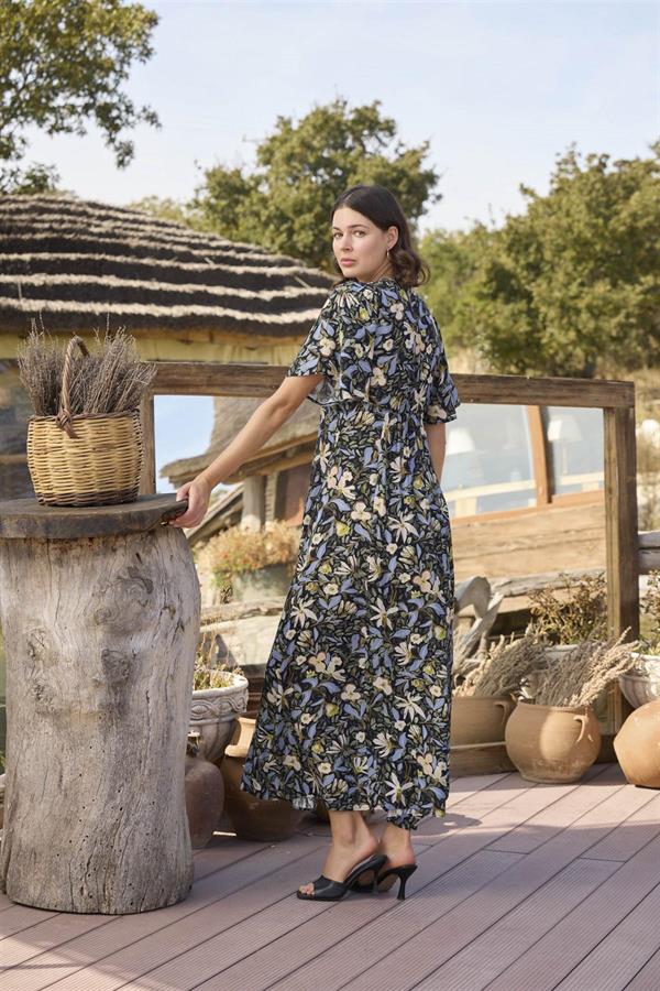 Arias Closet %100 Viskon Çiçek ve Yaprak Desenli Önü Düğmeli Elbise - Görsel 6