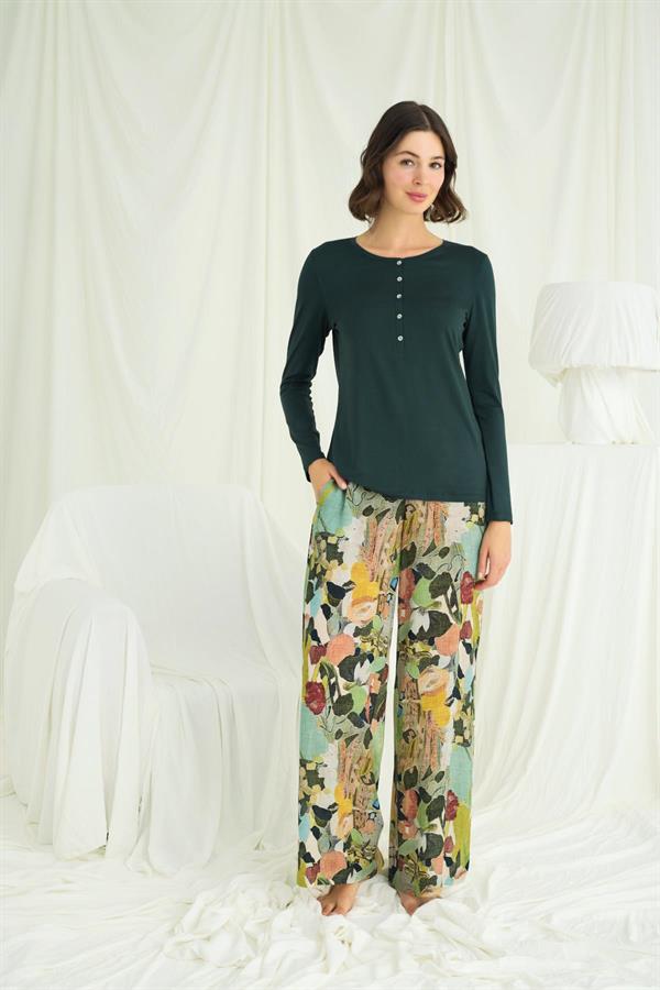 Arias Closet Çiçek ve Yaprak Desenli Pijama Takımı - Görsel 1