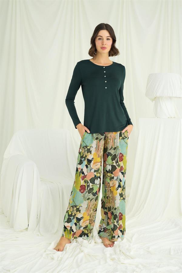 Arias Closet Çiçek ve Yaprak Desenli Pijama Takımı - Görsel 4