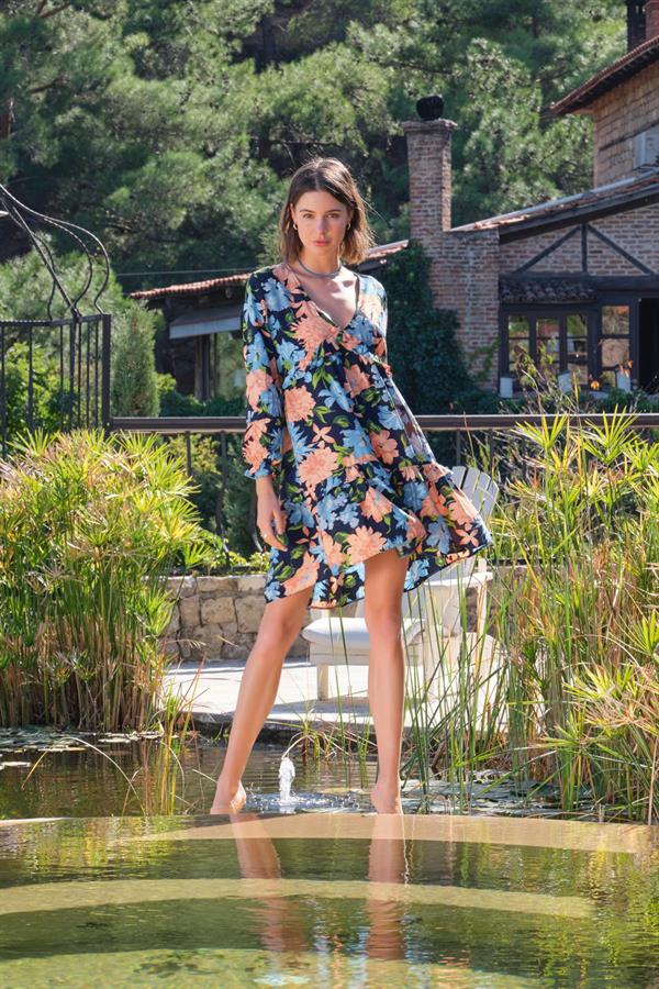 Arias Closet Viskon Çiçek ve Yaprak Desenli Uzun Kollu Elbise - Görsel 5