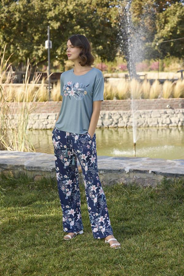 Arias Closet Çiçek ve Yaprak Desenli ve Baskılı Pijama Takımı - Görsel 2
