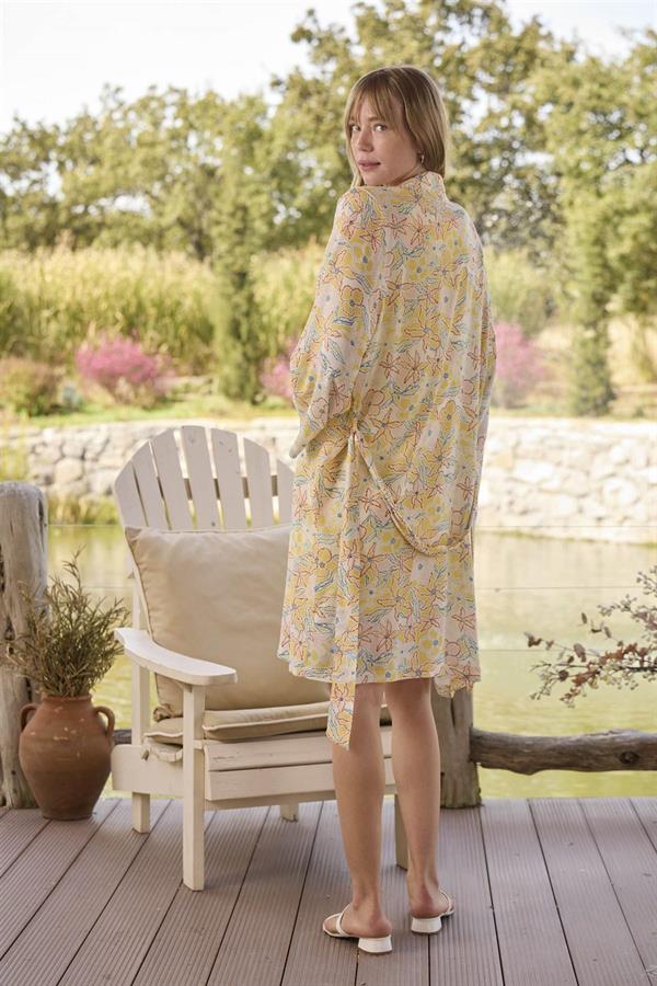 Arias Closet Çiçek ve Yaprak Desenli ve Baskılı "You Are Beautiful" Sabahlık Takımı - Görsel 5