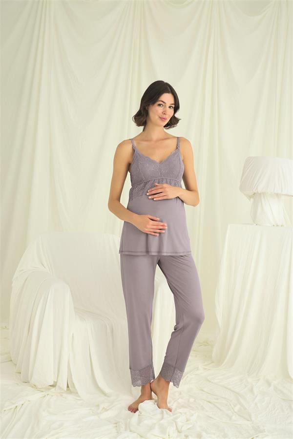 Arias Closet Dantelli Hamile Lohusa 3'lü Pijama Takımı - Görsel 6