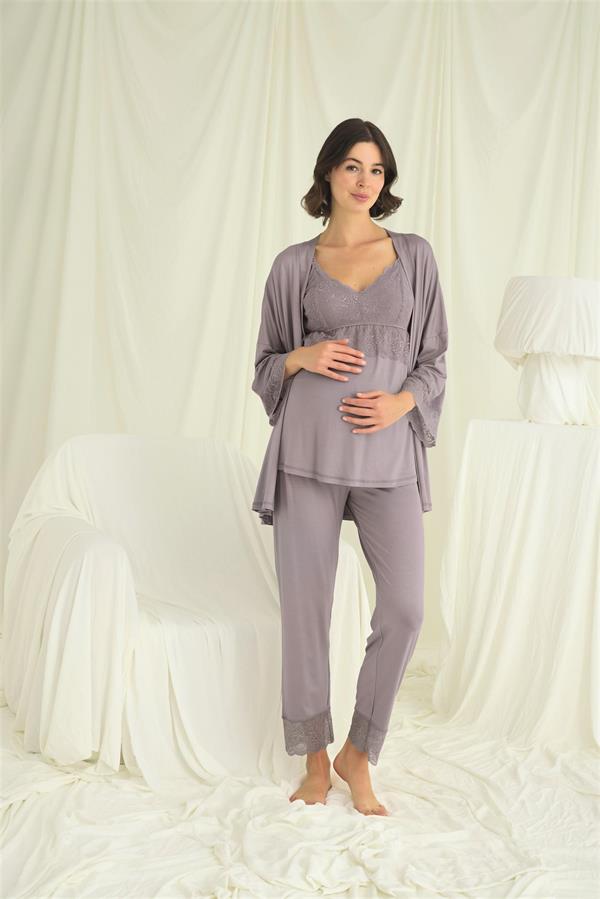 Arias Closet Dantelli Hamile Lohusa 3'lü Pijama Takımı - Görsel 2