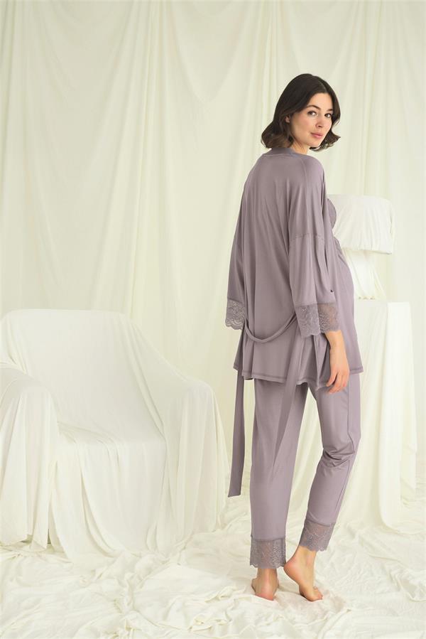 Arias Closet Dantelli Hamile Lohusa 3'lü Pijama Takımı - Görsel 5