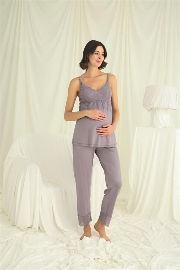 Arias Closet Dantelli Hamile Lohusa 3'lü Pijama Takımı - Görsel 7