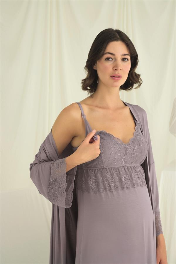 Arias Closet Dantelli Hamile Lohusa Sabahlık Takımı - Görsel 4