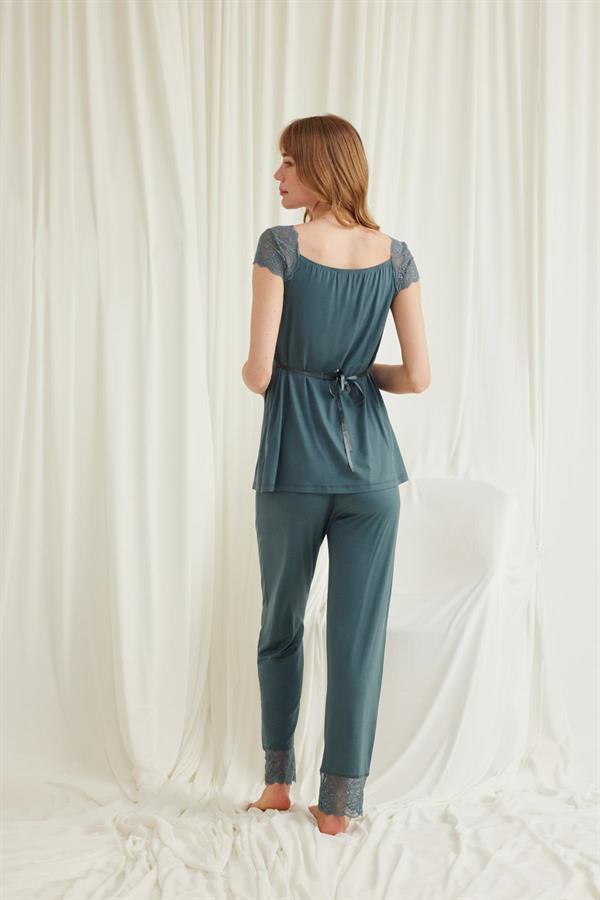Arias Closet Dantelli Önü Düğmeli Hamile Lohusa 3'lü Viskon Pijama Takımı - Görsel 8