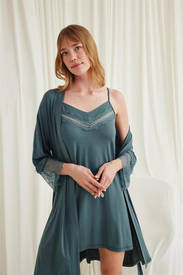 Arias Closet Dekolteli Yakası ve Kolu Dantelli Sabahlık Takımı - Görsel 9
