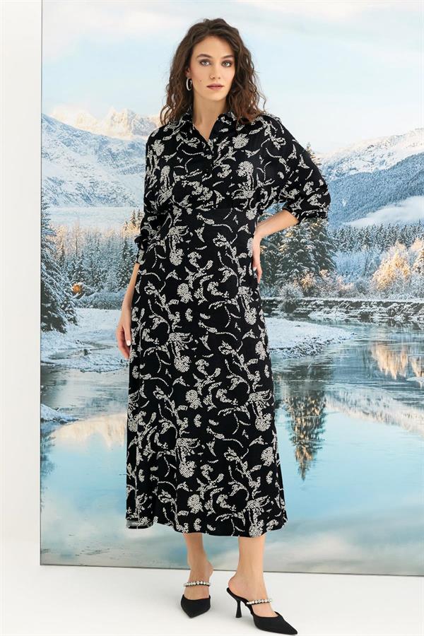 Arias Closet %100 Viskon Desenli Truvakar Kollu Saten Elbise - Görsel 2