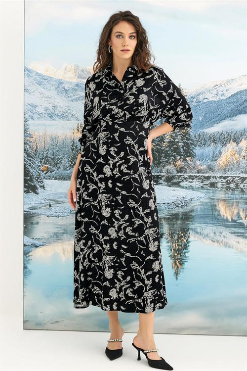 Arias Closet %100 Viskon Desenli Truvakar Kollu Saten Elbise - Görsel 2