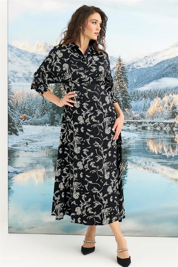 Arias Closet %100 Viskon Desenli Truvakar Kollu Saten Elbise - Görsel 4