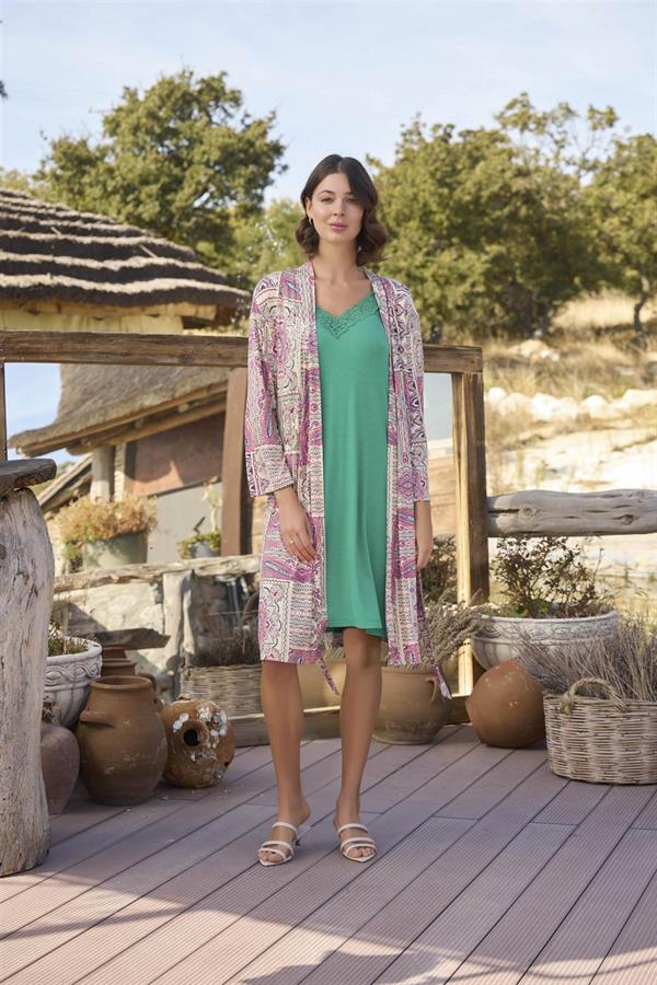 Arias Closet Etnik Deseni ve Dantelli Sabahlık Takımı - Görsel 1
