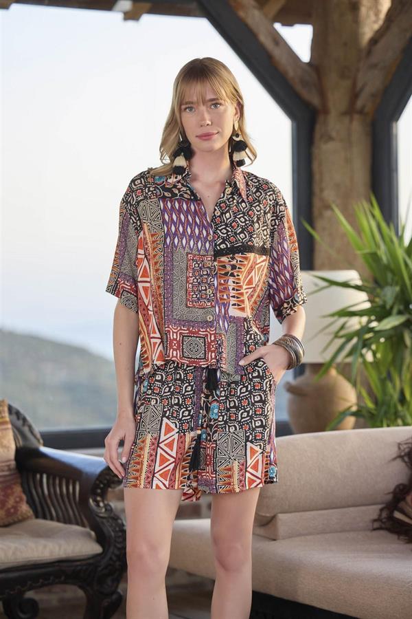 Arias Closet Etnik Desenli Önü Düğmeli Alt Üst Takım - Görsel 5