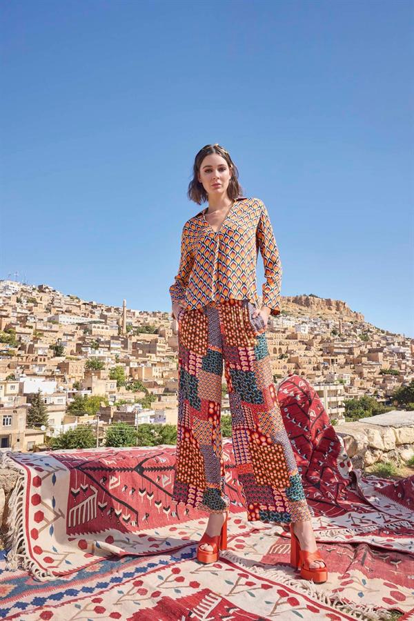 Arias Closet Etnik Desenli Saten Alt Üst Takım - Görsel 1