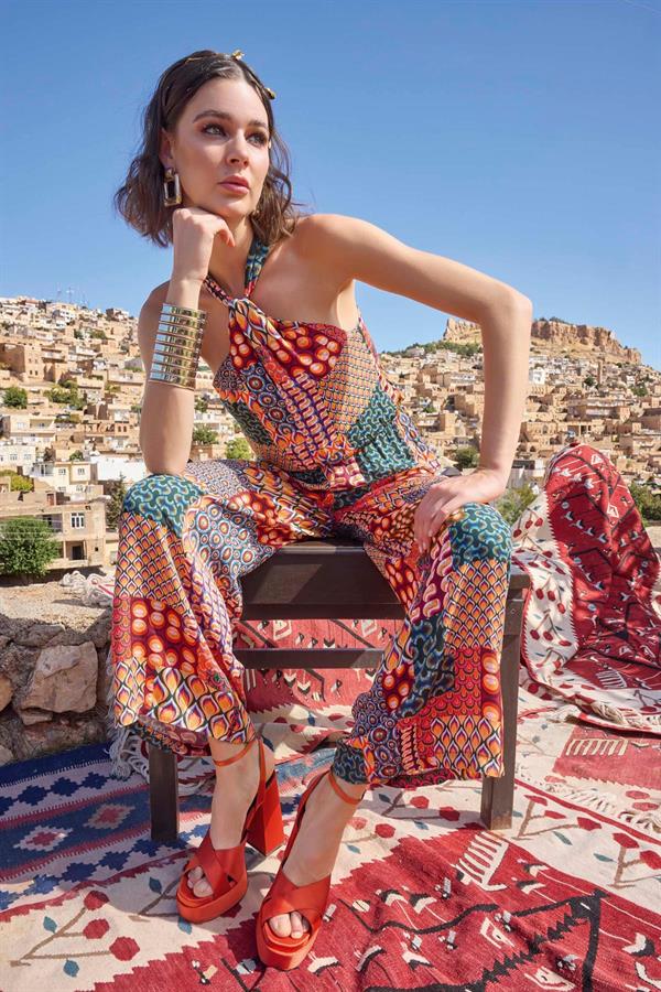 Arias Closet Etnik Desenli Saten Tulum - Görsel 1