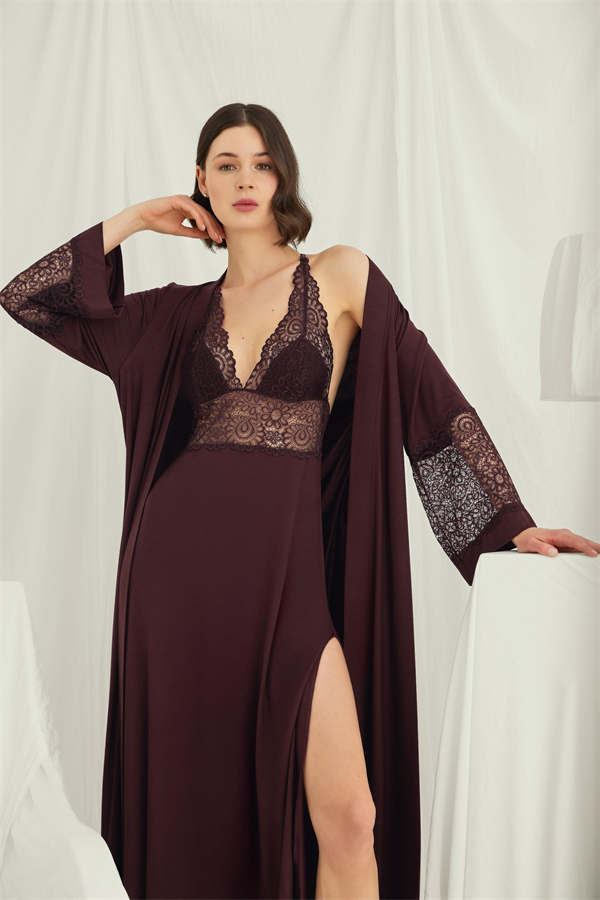 Arias Closet Göğüs ve Sırt Dekolteli Dantelli Sabahlık Takımı - Görsel 13