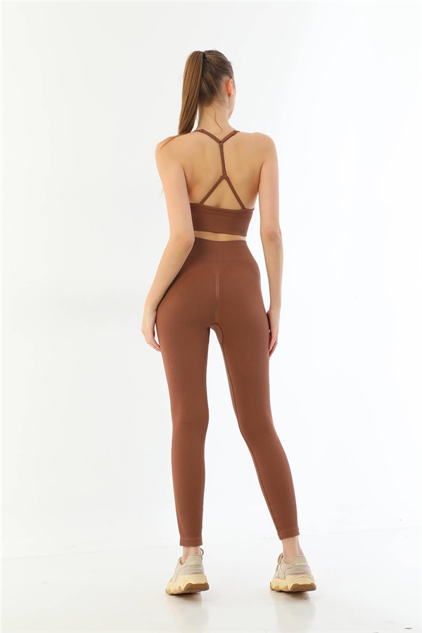 Arias Closet Kahve MI Emay 3921 Soft Seamless Ripli Tayt Yoga Takımı - Görsel 2