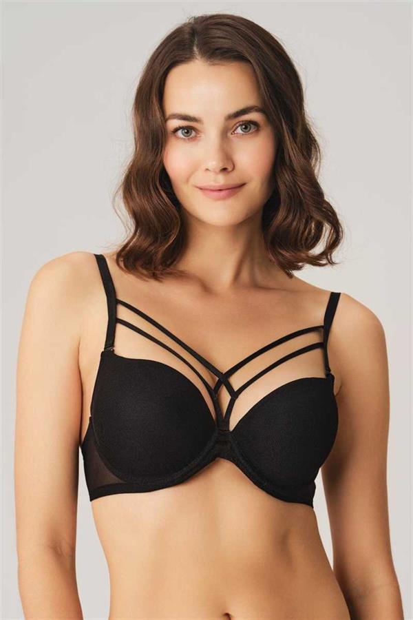 Arias Closet Balenli Destekli Dolgulu Askıları Çıkabilen Yaka Detaylı T-Shirt Sütyeni - Görsel 1