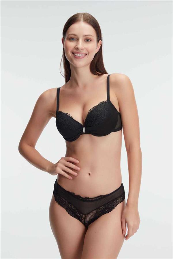 Arias Closet Balenli Destekli Dolgulu Taşlı Dantelli Sütyen ve Slip Takım - Görsel 1