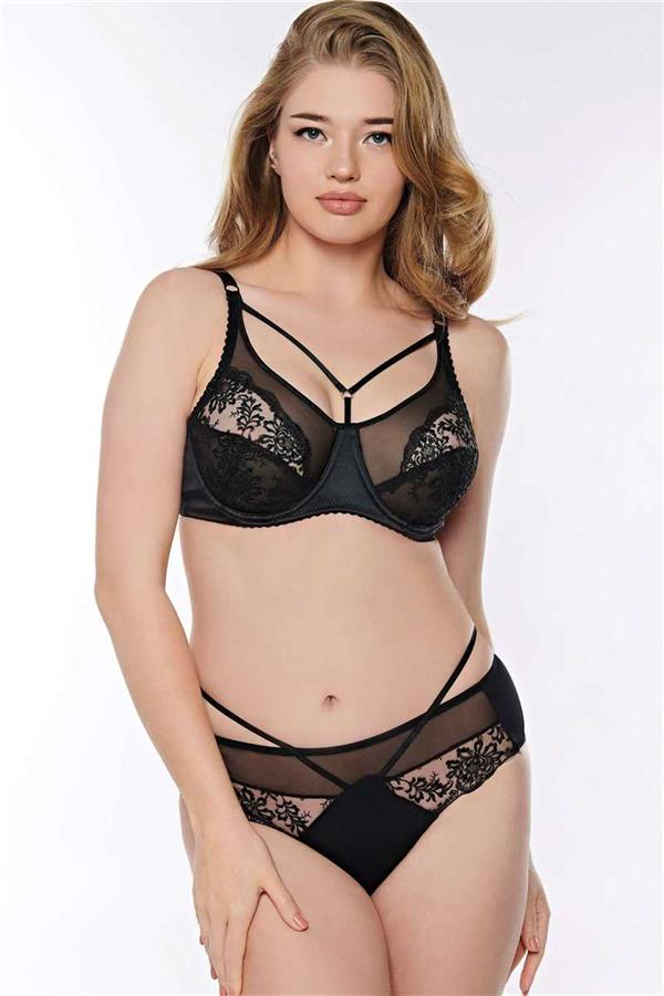 Arias Closet Balenli Desteksiz Dolgusuz Toparlayıcı Yaka Detaylı Dantelli Küçültücü Sütyen ve Slip Takım - Görsel 1