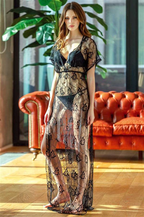 Arias Closet Dantelli Gecelik Balenli Destekli Dolgulu Önden Açılan Sütyen ve String 3'lü Takım - Görsel 1
