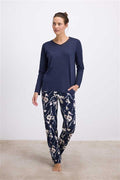 Arias Closet Çiçek Desenli Uzun Kollu T-Shirt ve Pantolon Pijama Takımı - Görsel 1