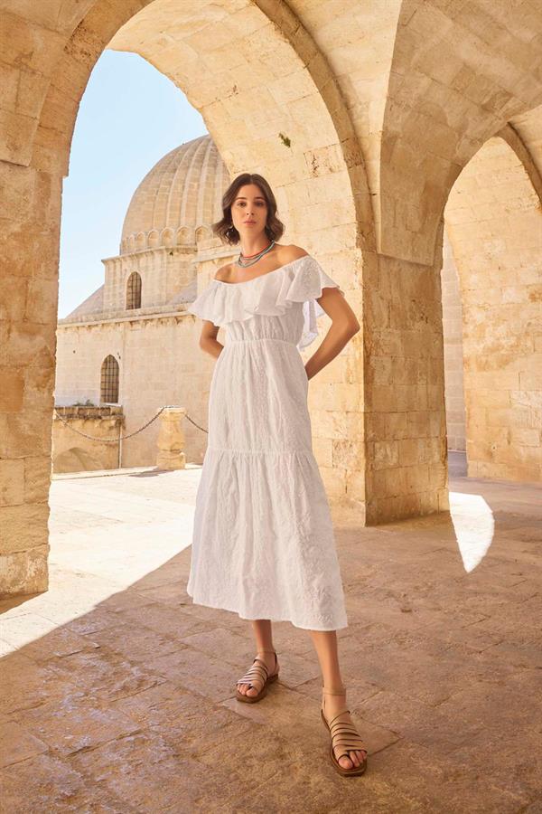 Arias Closet Pamuklu Kayık Yakalı Elbise - Görsel 5