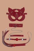 Aria's Closet Kırmızı Maske Tasma Kırbaç Deri Set - Görsel 1